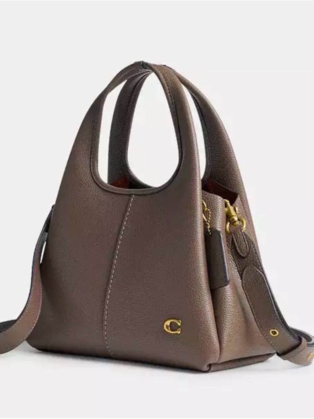Coach Brown Pebbled Leather Shoulder Tote with Gold Accent - Picture 5 of 10
